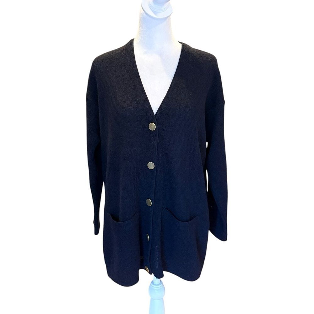 Peruvian Connection Alpaca Button Up Cardigan Sweater Pockets Womens Small Black